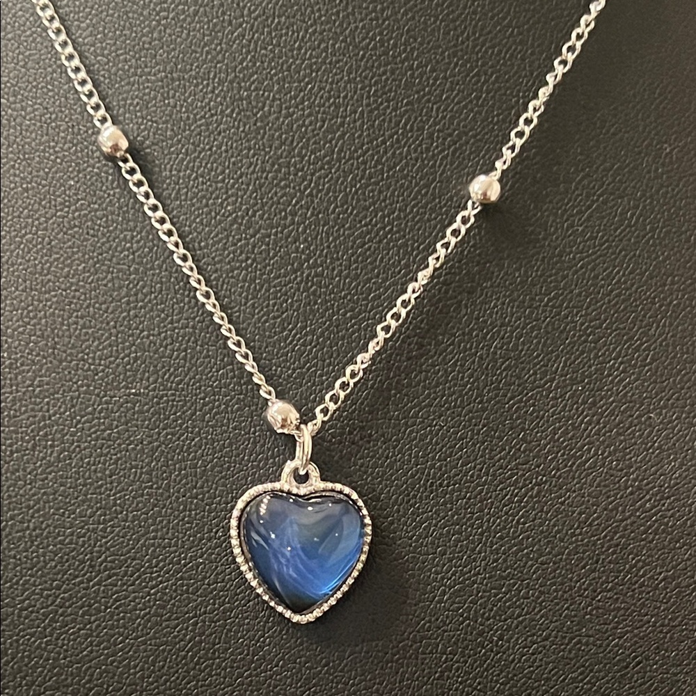 Mood Stone Silver Heart Pendant Necklace